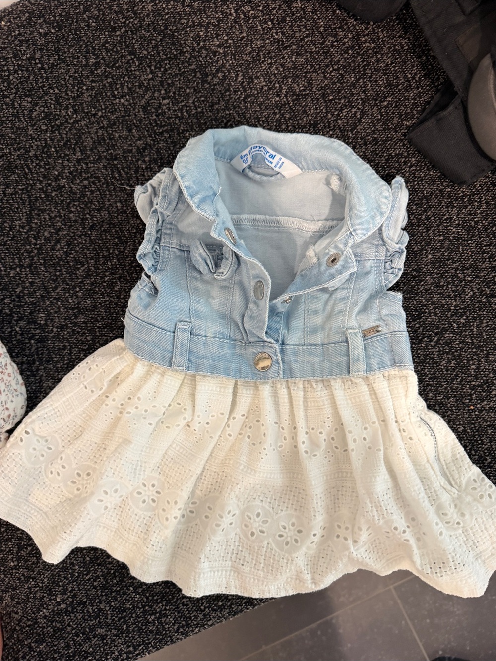 Light Blue Denim Vest Dress with Cream Eyelet Skirt - Children's